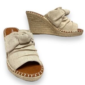 LONDON FOG‎ Womens Heidi Espadrille Wedge Sandals sz 10M Knotty Bow tan (1492)